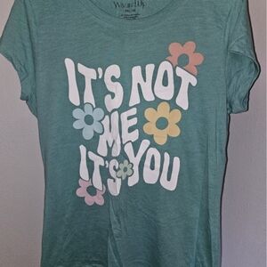 Wound Up Teal Graphic Tee with Floral Accents